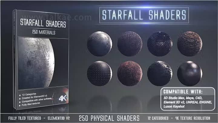 Starfall Shaders 250种金属玻璃布料石头塑料纹理材量揭图E3D材量揭图9263,shader,250,种金,金属,金属玻璃